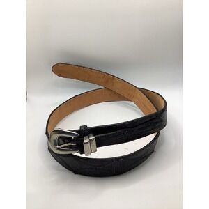 Justin Mens Black Genuine Lizard Leather Western Belt Silver Buckle Size 40 551B
